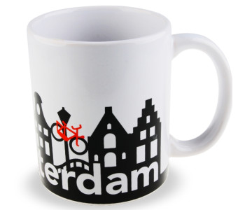 The ceramic mug with canal houses and bicycle accident by I amsterdam