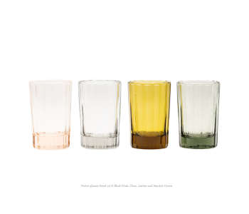 Water glasses Reed are available in Blush pink, clear, amber and smokey green glass