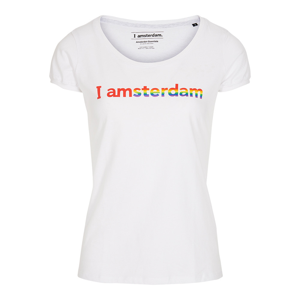 Het dames T-shirt regenboog van I amsterdam
