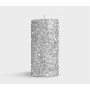Glitter candle silver - 15 cm high