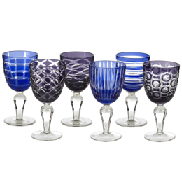 Pols Potten wine glass cobalt mix - set of 6 different cuttings in purple and blue - special gift idea