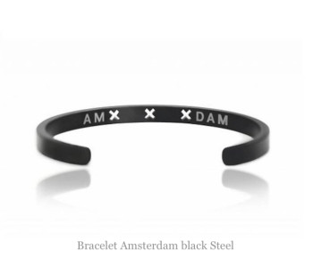 Amsterdam armband in zwart staal online bestellen? Voor 21:00 u besteld, morgen in huis. Bezoek snel shop.holland.com voor meer Dutch design sieraden.