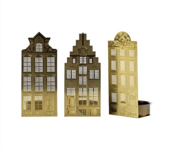 Kaarsenstandaard voor Waxinelichtjes in de vorm van grachtenpandjes koop je bij shop.holland.com