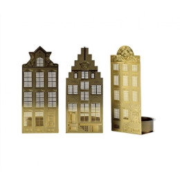 Kaarsenstandaard voor Waxinelichtjes in de vorm van grachtenpandjes koop je bij hollanddesignandgifts.com/nl/