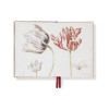 Metallic roségoud kunstlederen notitieboekje (13,5 x 18,5 cm) met een bordeauxrode geborduurde tulp van Marrel.