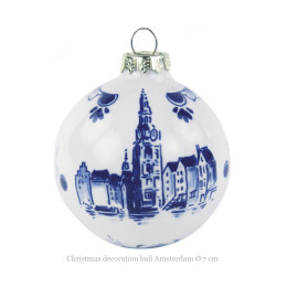 Delfter Blau Weihnachtskugel Amsterdam mit Bild Munt-Turm von Royal Delft bei Holland Design & Gifts
